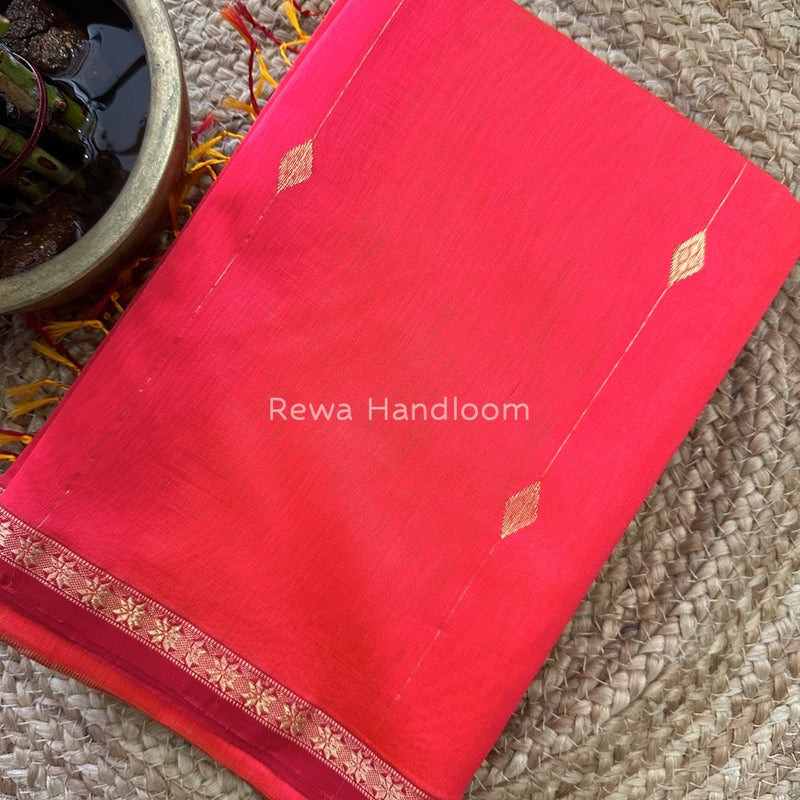 Red Zari Butti Maheshwari Saree SBS02
