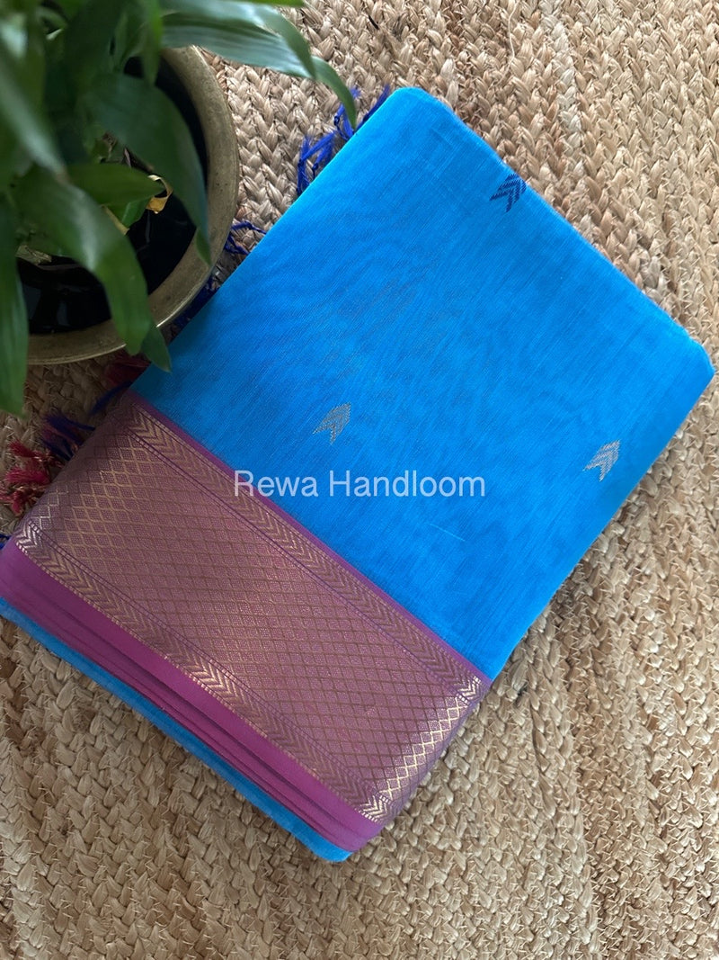 Maheshwari Sky Blue Zari Butti Saree ZB125