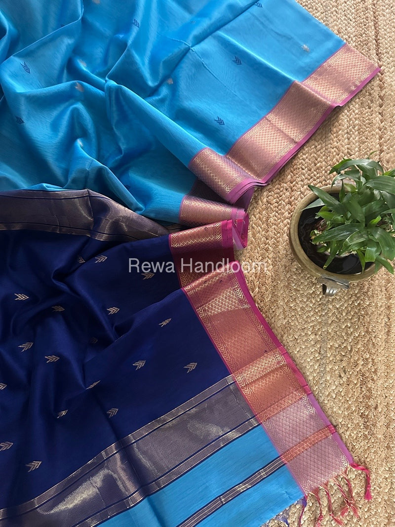 Maheshwari Sky Blue Zari Butti Saree ZB125