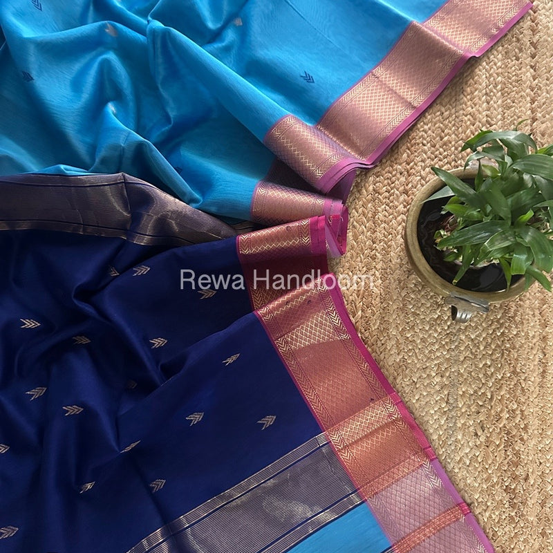 Maheshwari Sky Blue Zari Butti Saree ZB125
