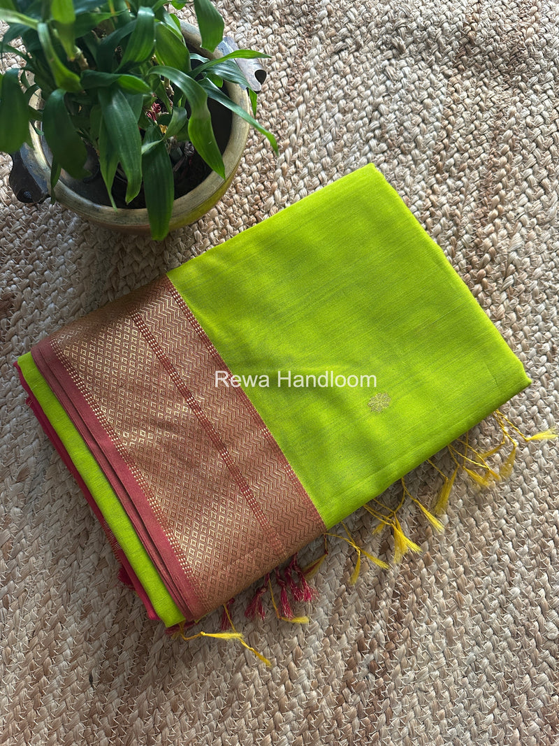 Maheshwari Parrot Green Lotus Butta Saree LBS082
