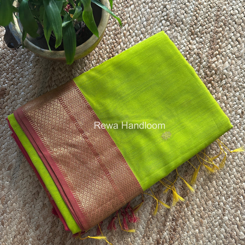 Maheshwari Parrot Green Lotus Butta Saree LBS082