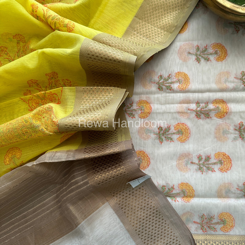 Maheshwari Handblock Print Top-Dupatta