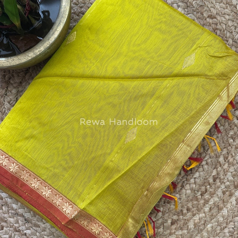 Lemon Yellow Zari Butti Maheshwari Saree SBS07
