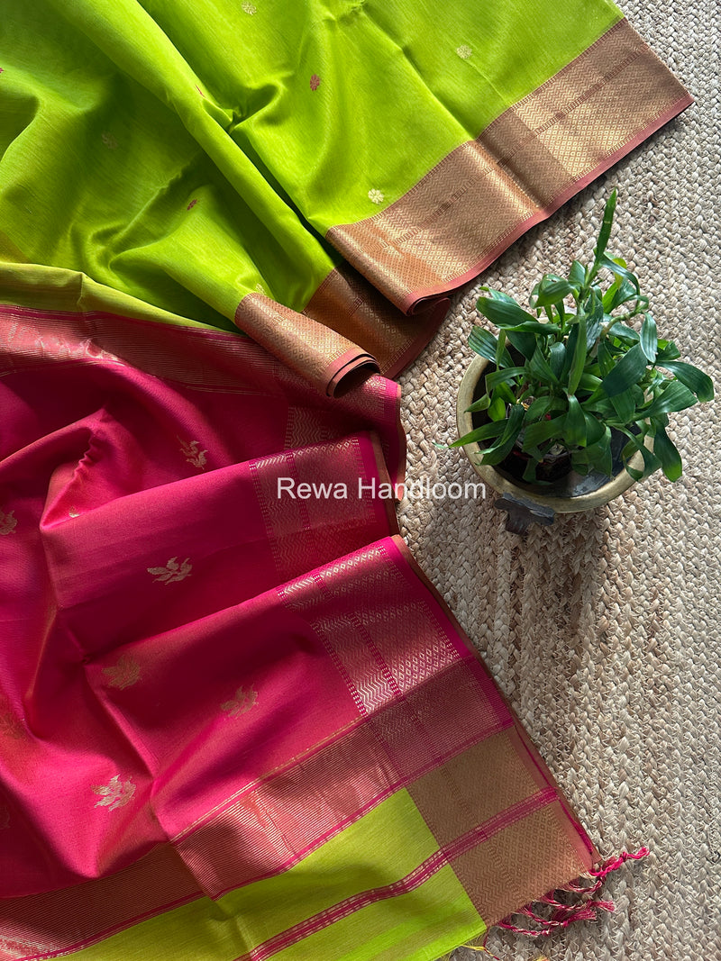 Maheshwari Parrot Green Lotus Butta Saree LBS082
