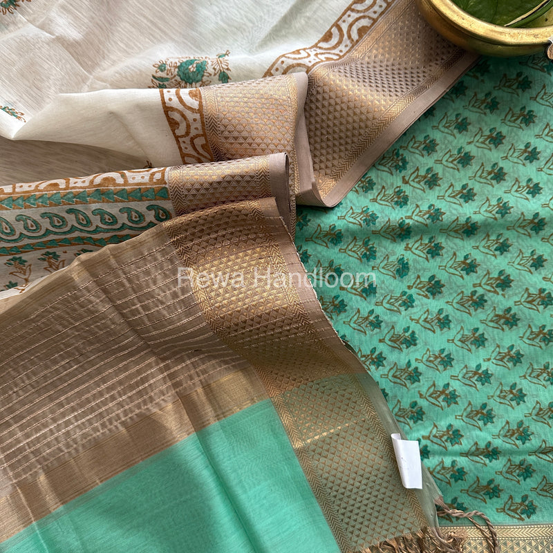 Maheshwari Handblock Print Top-Dupatta