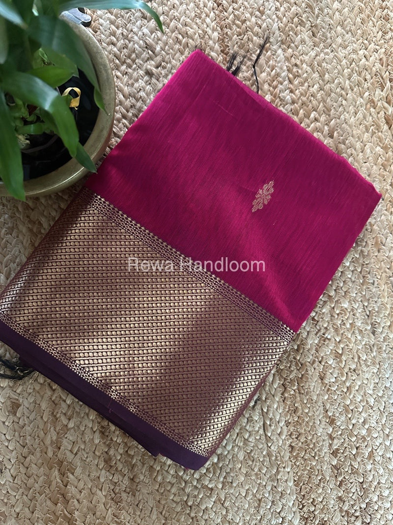 Rani Pink Butta Zari Border Maheshwari Saree LBS027