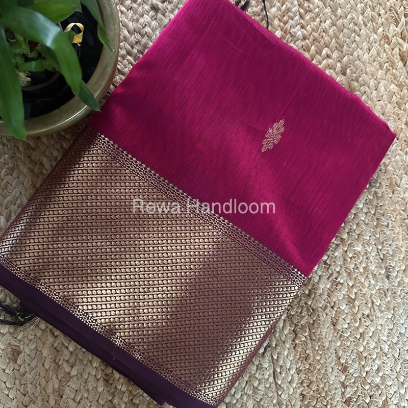 Rani Pink Butta Zari Border Maheshwari Saree LBS027
