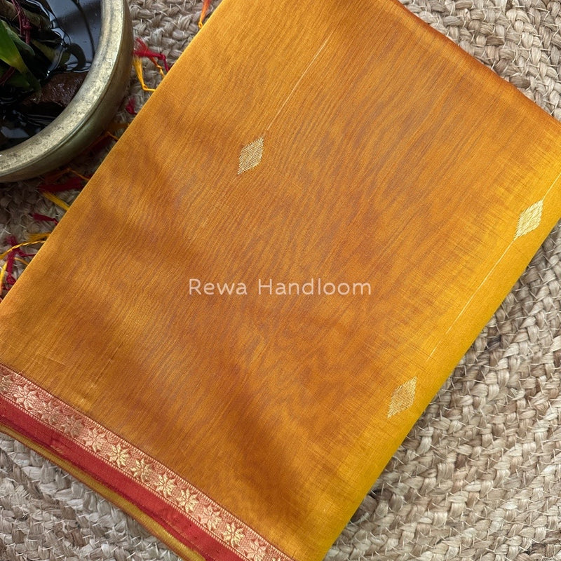 Golden Yellow Zari Butti Maheshwari Saree SBS03