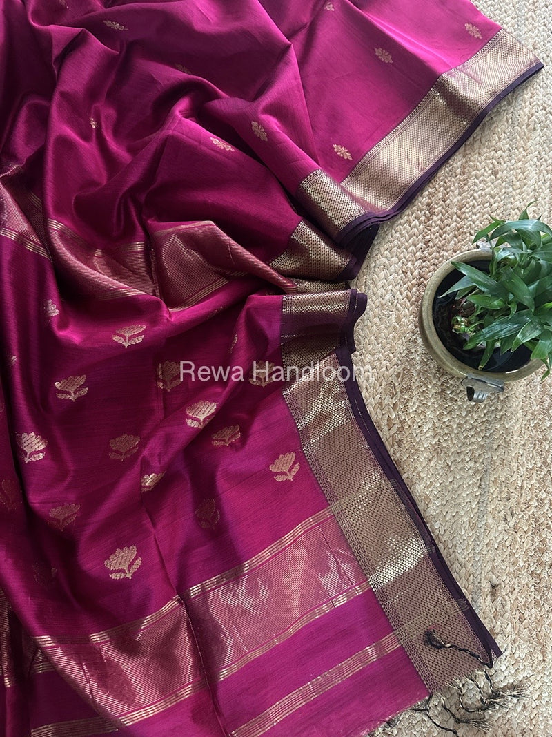 Rani Pink Butta Zari Border Maheshwari Saree LBS027