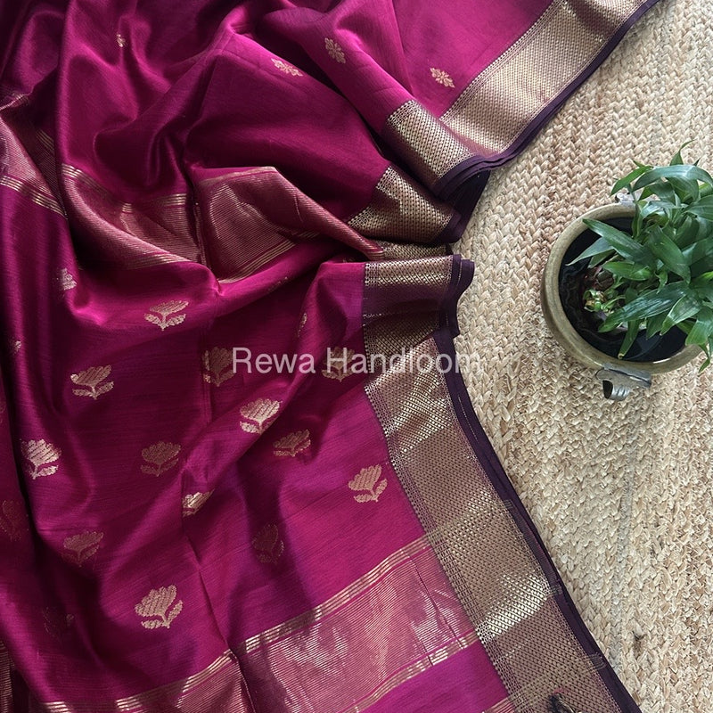Rani Pink Butta Zari Border Maheshwari Saree LBS027