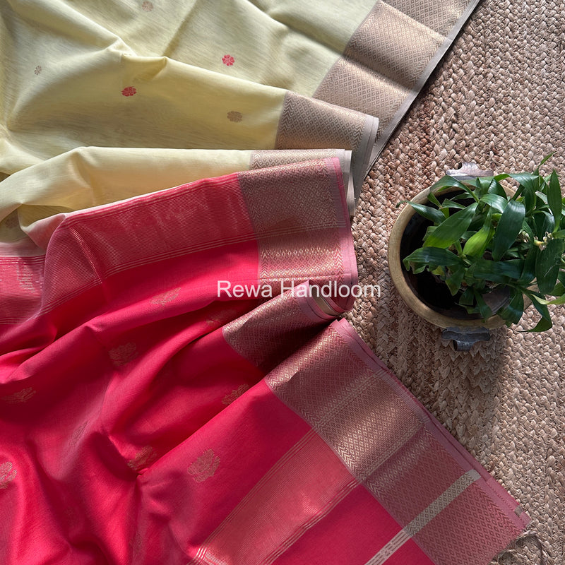 Maheshwari Cream Yellow Lotus Butta Saree LBS084