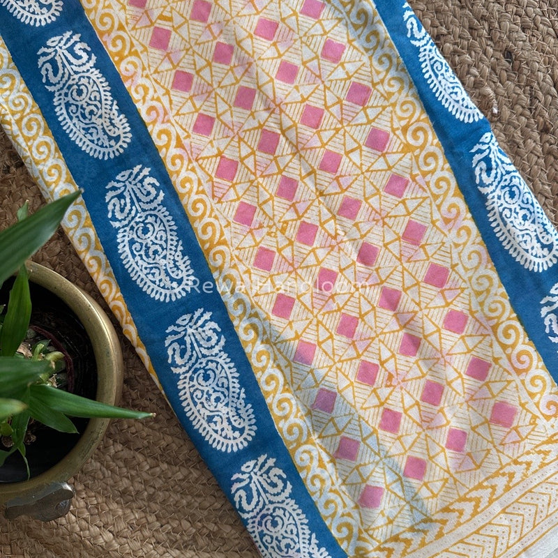 Off White Indigo Cotton Saree IND017