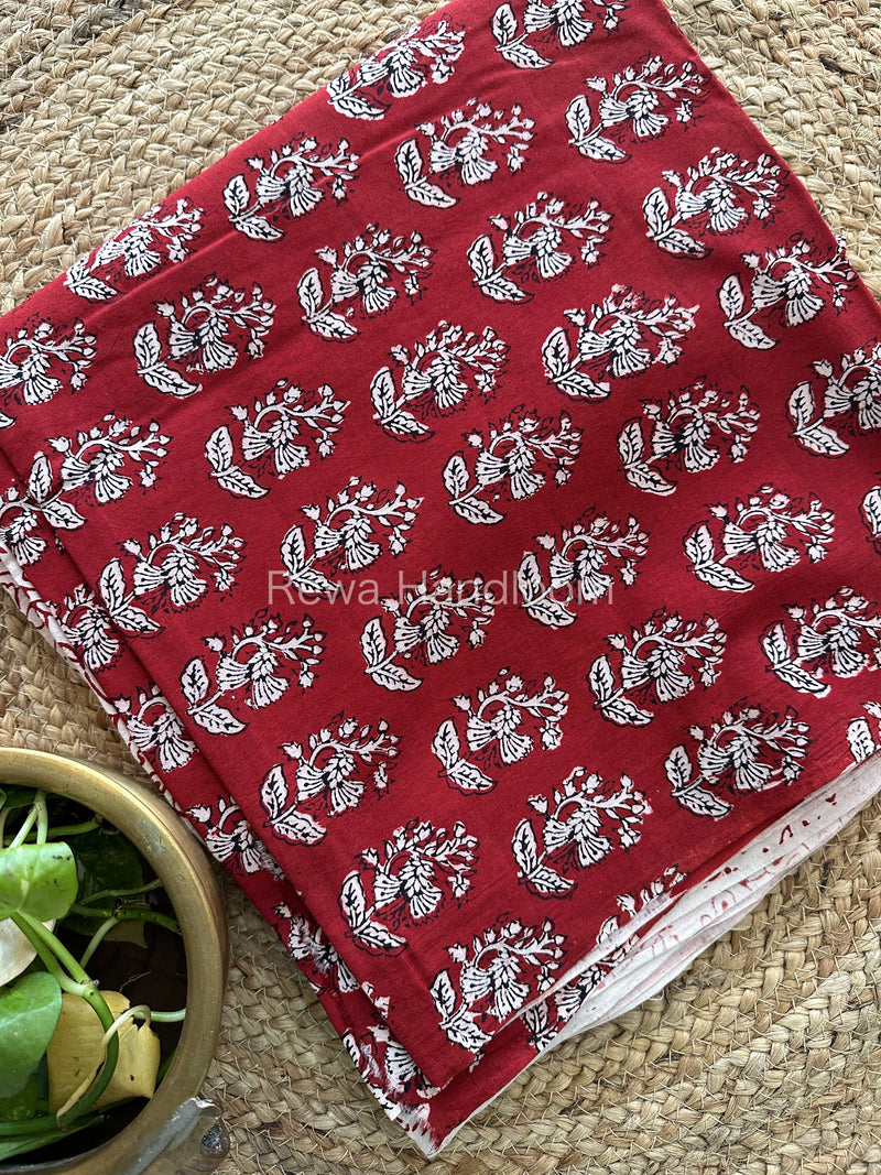 Maroon-White Bagh Print Cotton Suit-BCS61