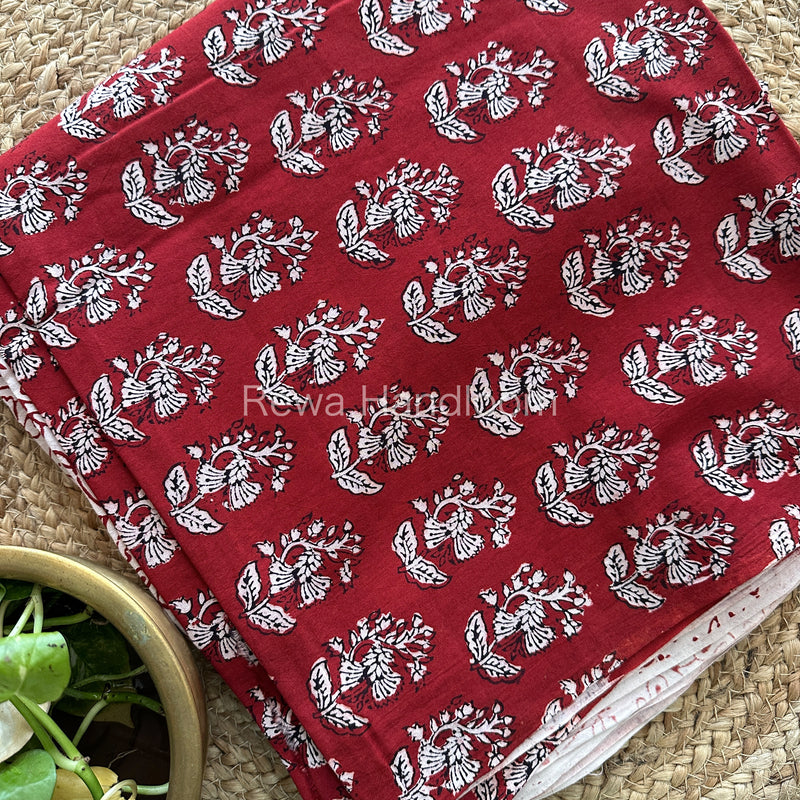 Maroon-White Bagh Print Cotton Suit-BCS61