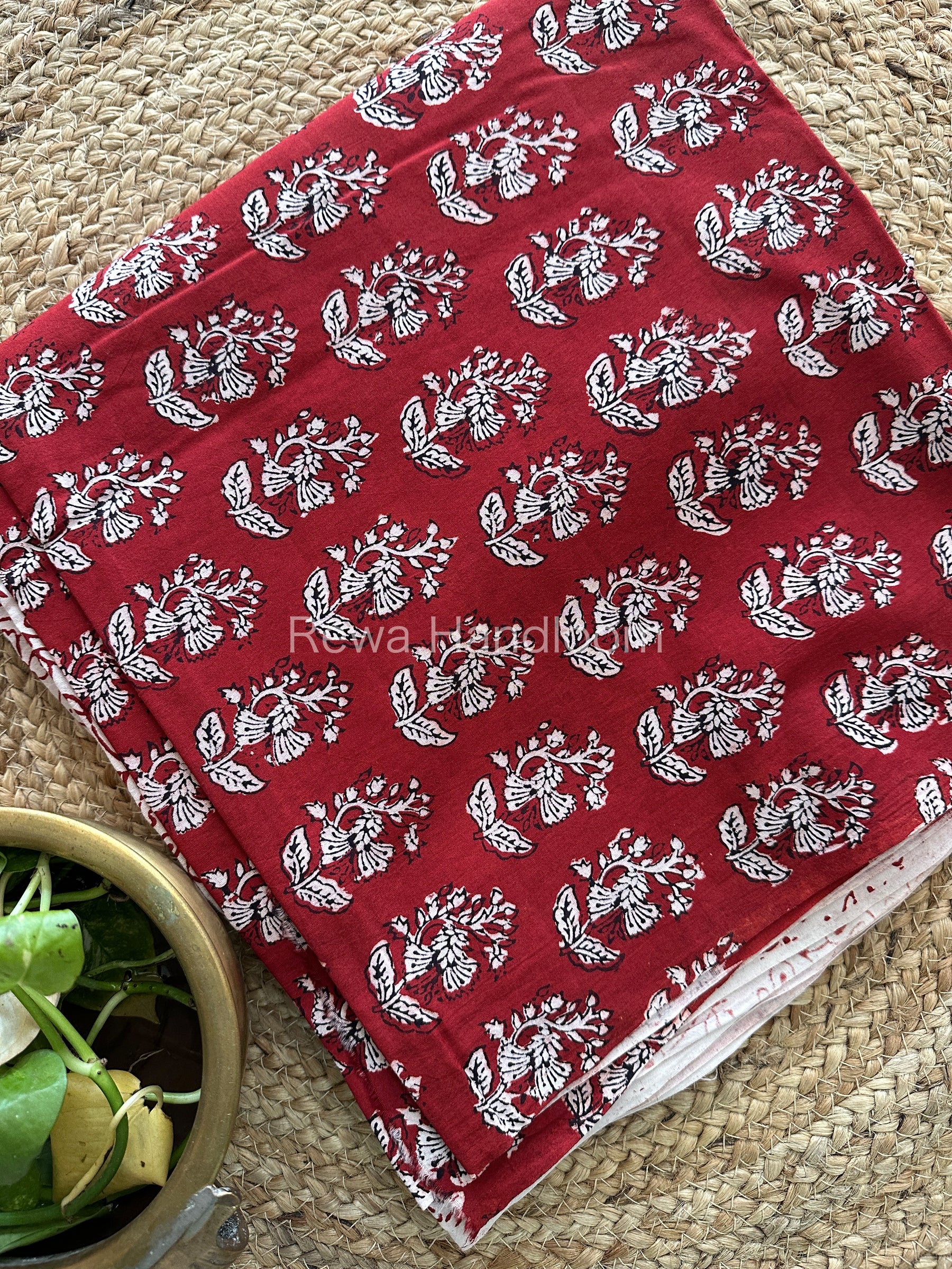 Maroon-White Bagh Print Cotton Suit-BCS61