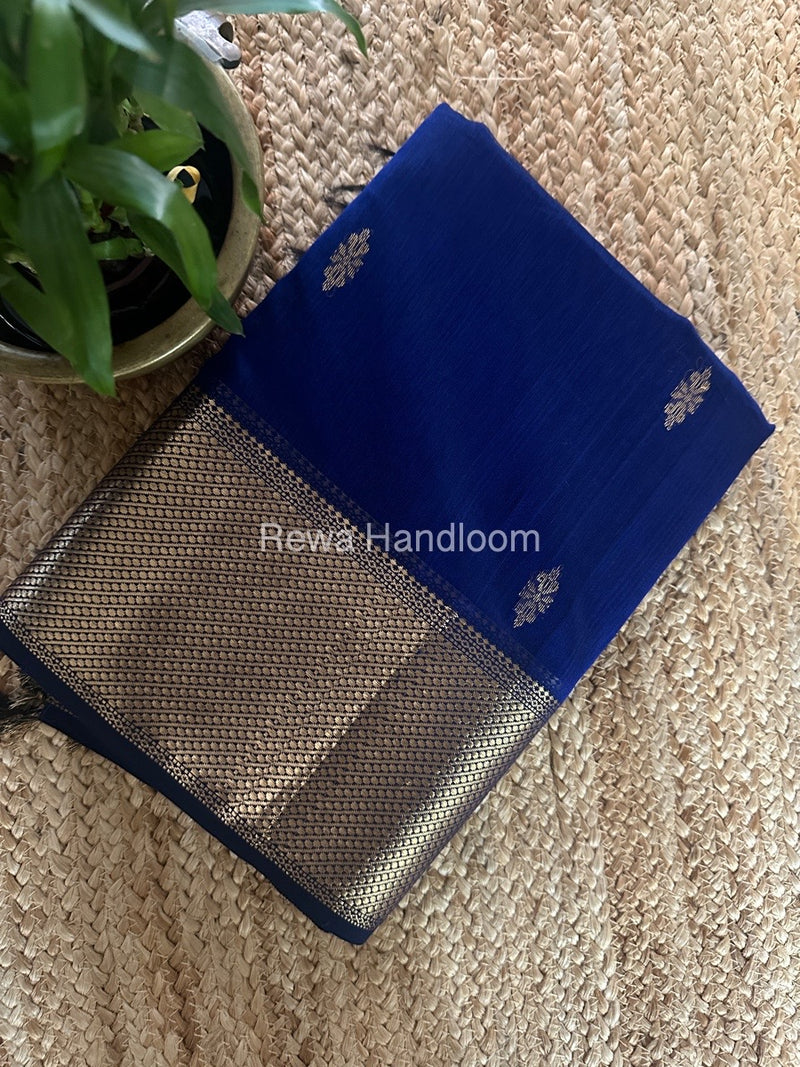 Blue Butta Zari Border Maheshwari Saree LBS031