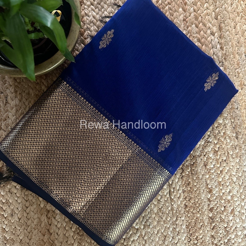 Blue Butta Zari Border Maheshwari Saree LBS031