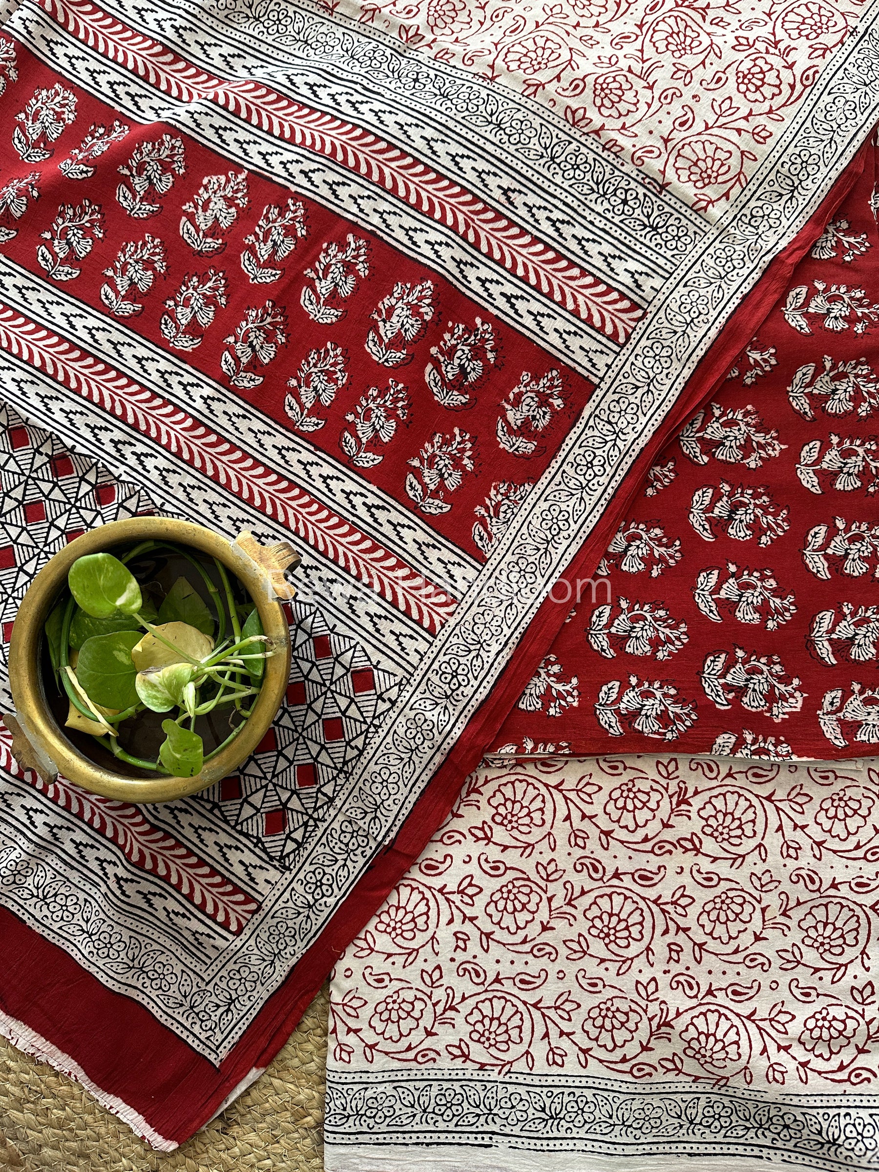 Maroon-White Bagh Print Cotton Suit-BCS61