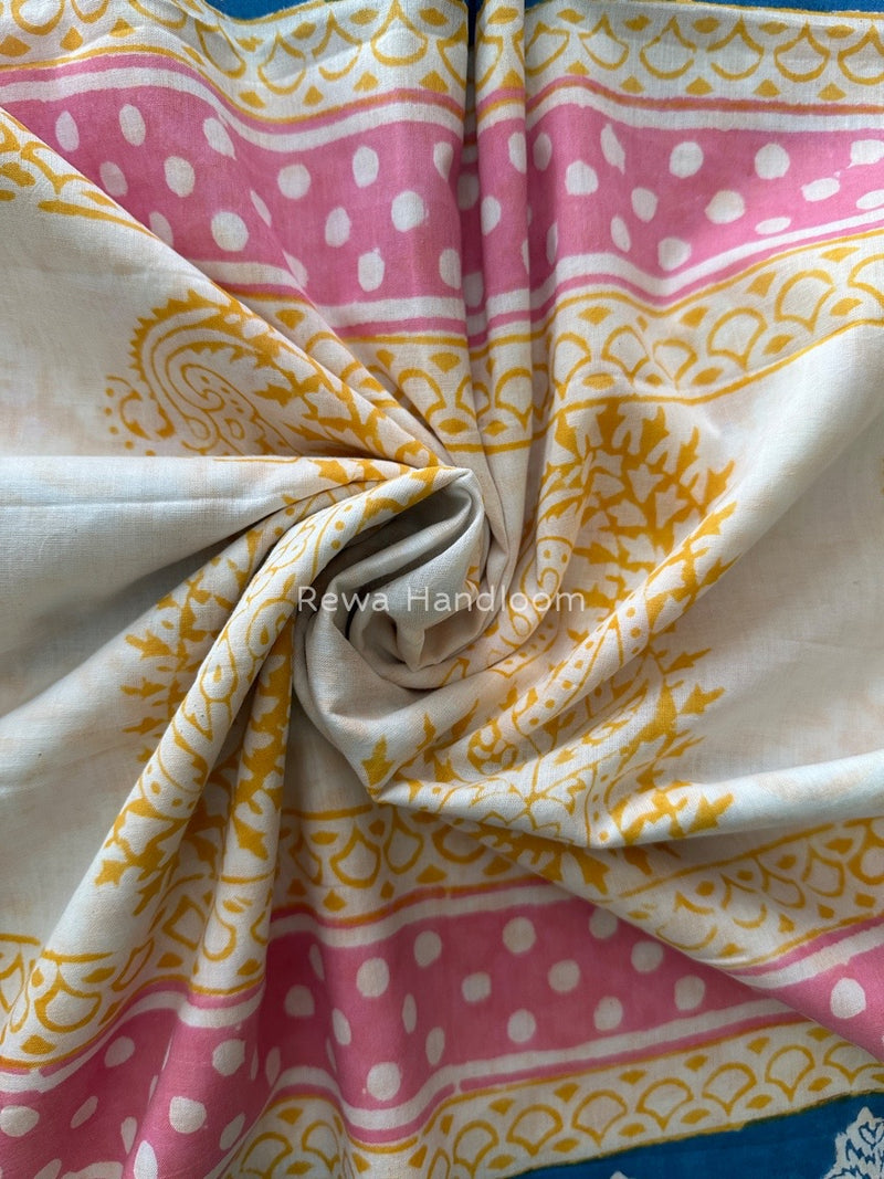 Off White Indigo Cotton Saree IND017