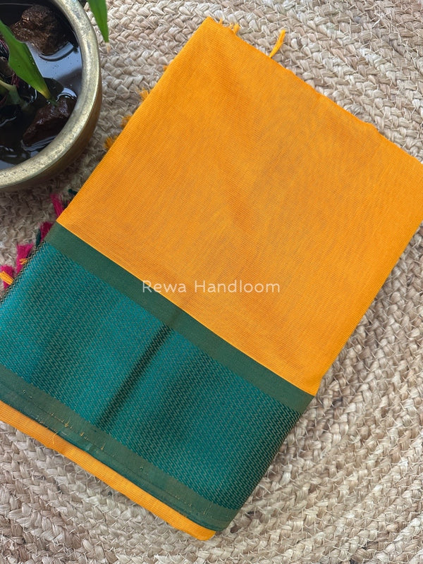 Maheshwari Turmeric Yellow Heavy Pallu Saree DPS023