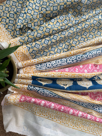 Yellow Indigo Cotton Saree IND019