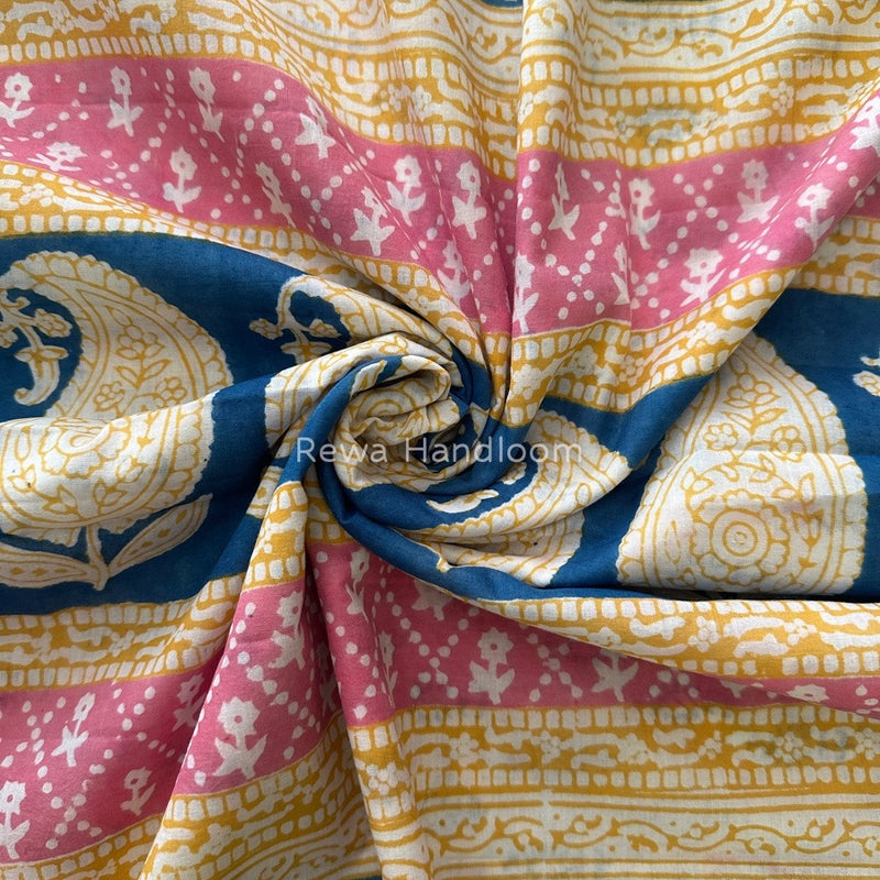 Yellow Indigo Cotton Saree IND019