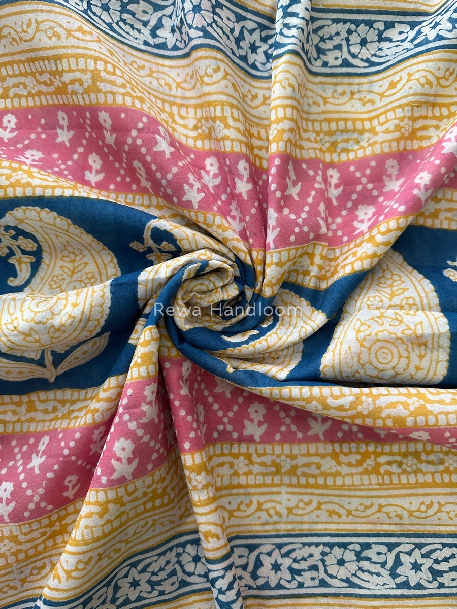 Yellow Indigo Cotton Saree IND019