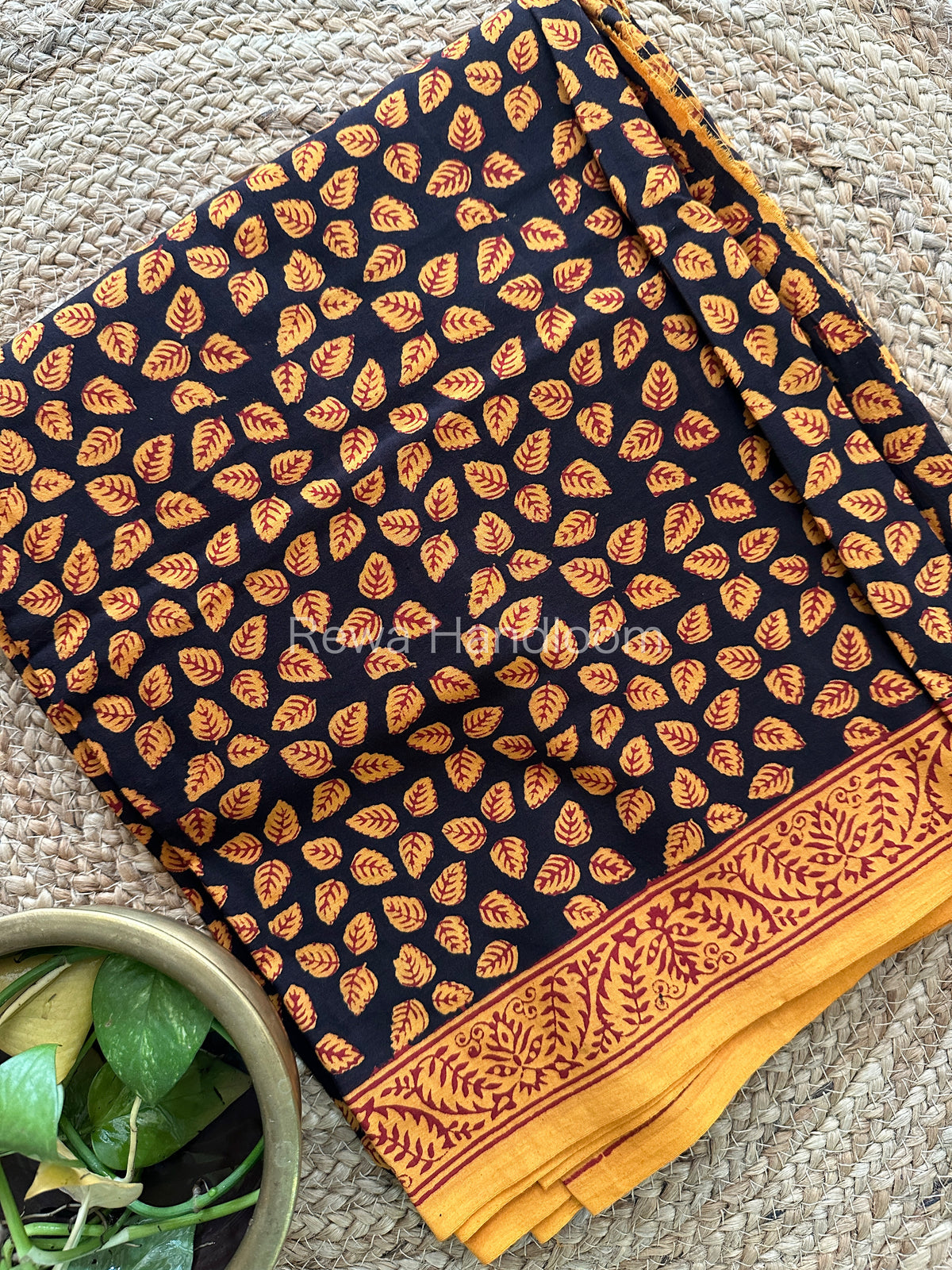 Black-Mustard Yellow Bagh Print Cotton Suit-BCS64