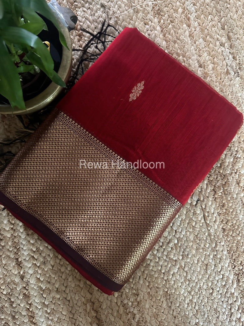 Maroon Butta Zari Border Maheshwari Saree LBS030