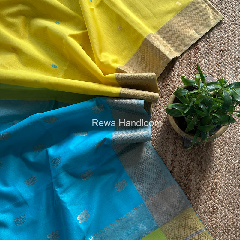 Maheshwari Yellow Lotus Butta Saree LBS086