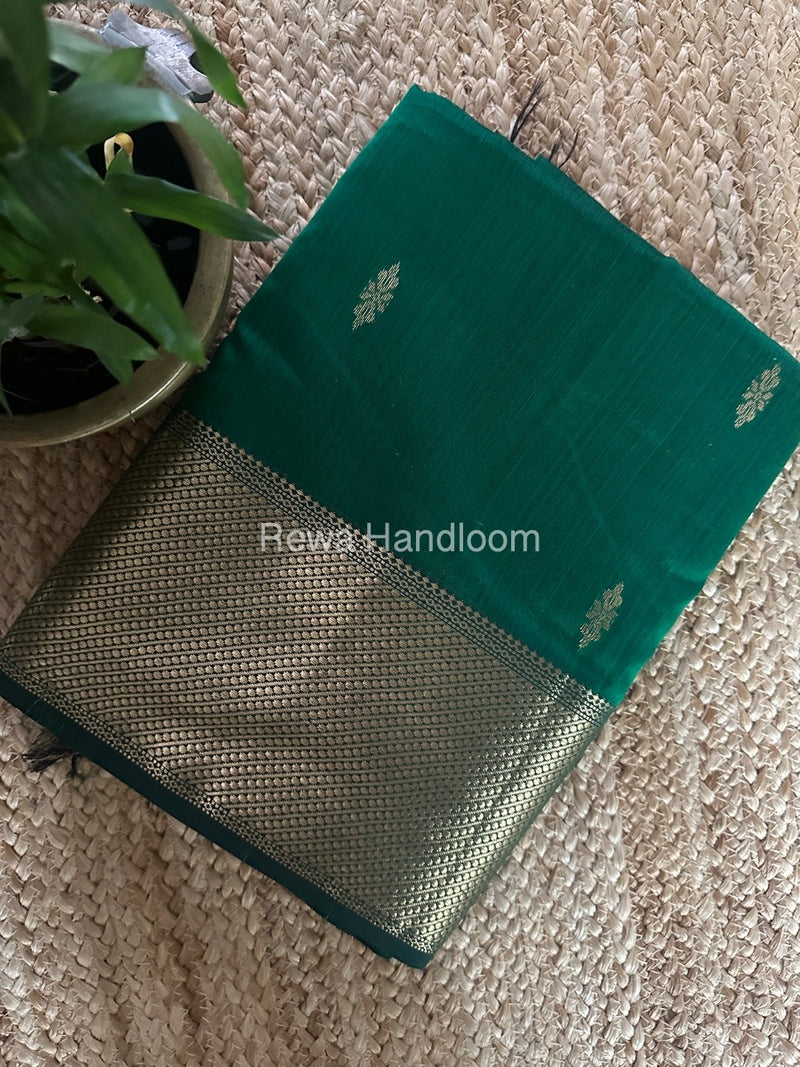 Green Butta Zari Border Maheshwari Saree LBS028