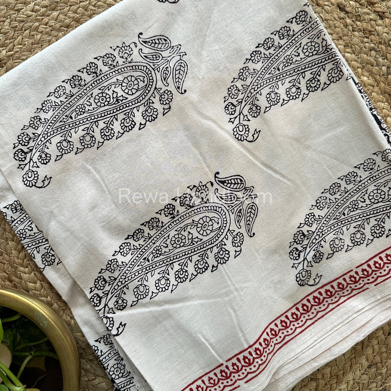 White-Black Bagh Print Cotton Suit-BCS66