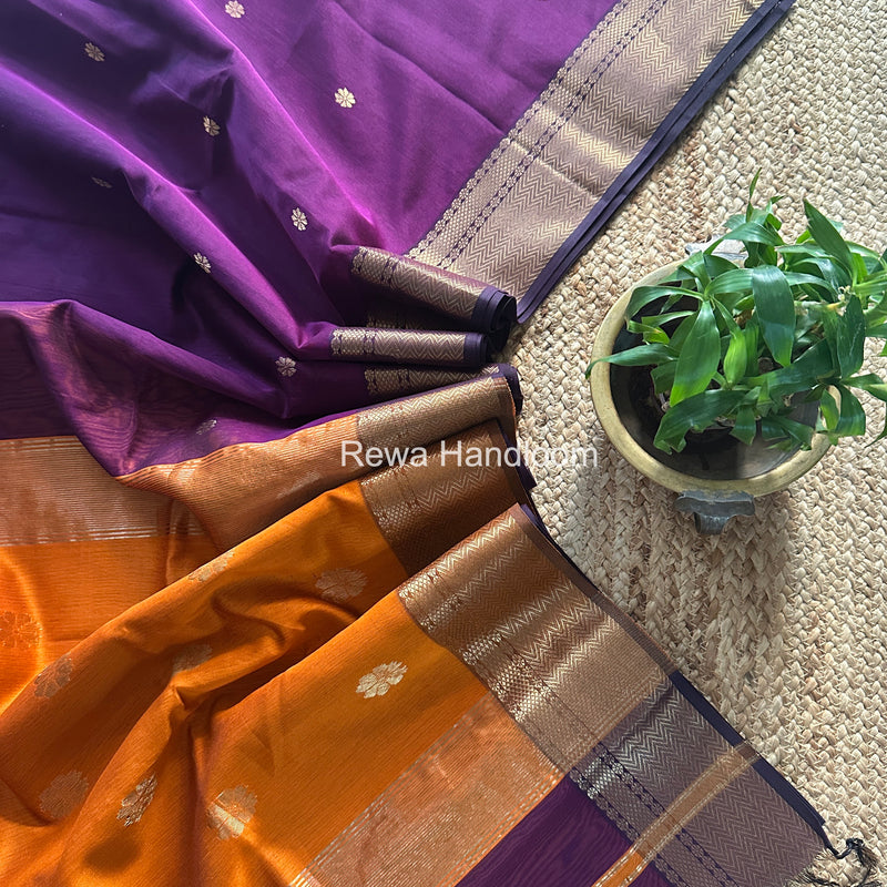 Maheshwari Dark Purple Lotus Butta Saree LBS087
