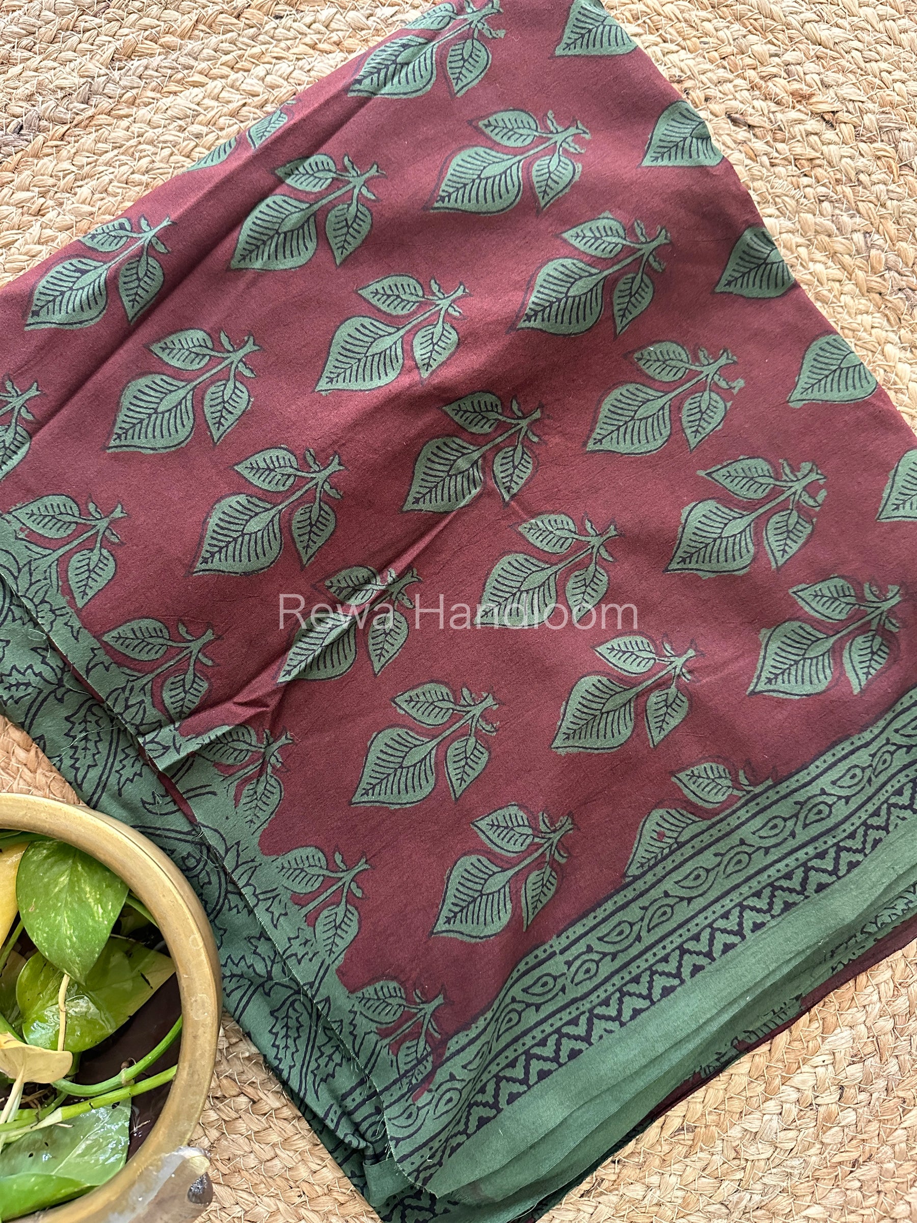 Maroon-Green Bagh Print Cotton Suit-BCS76