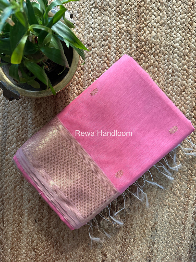 Maheshwari Baby Pink Lotus Butta Saree LBS088