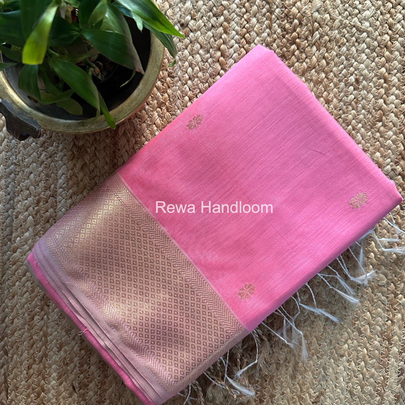 Maheshwari Baby Pink Lotus Butta Saree LBS088