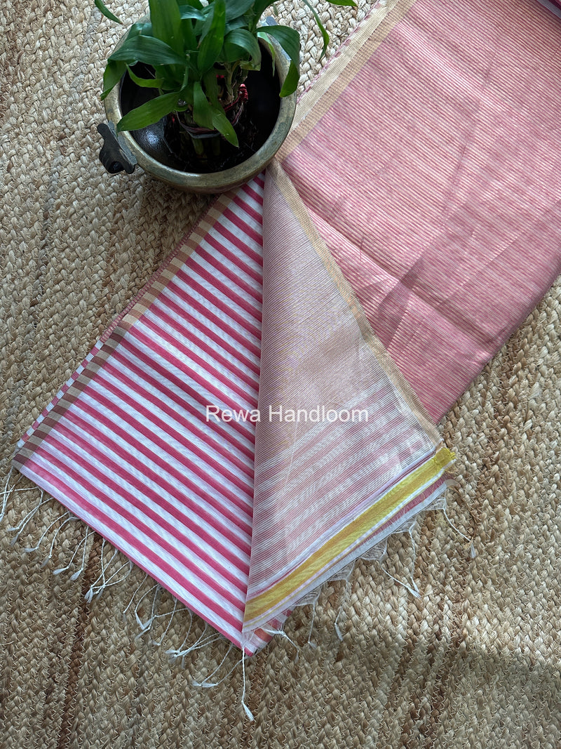Exclusive Maheshwari Pink-White Saree PLS03