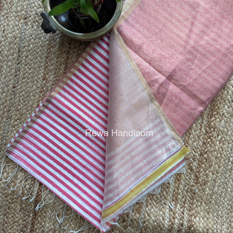 Exclusive Maheshwari Pink-White Saree PLS03