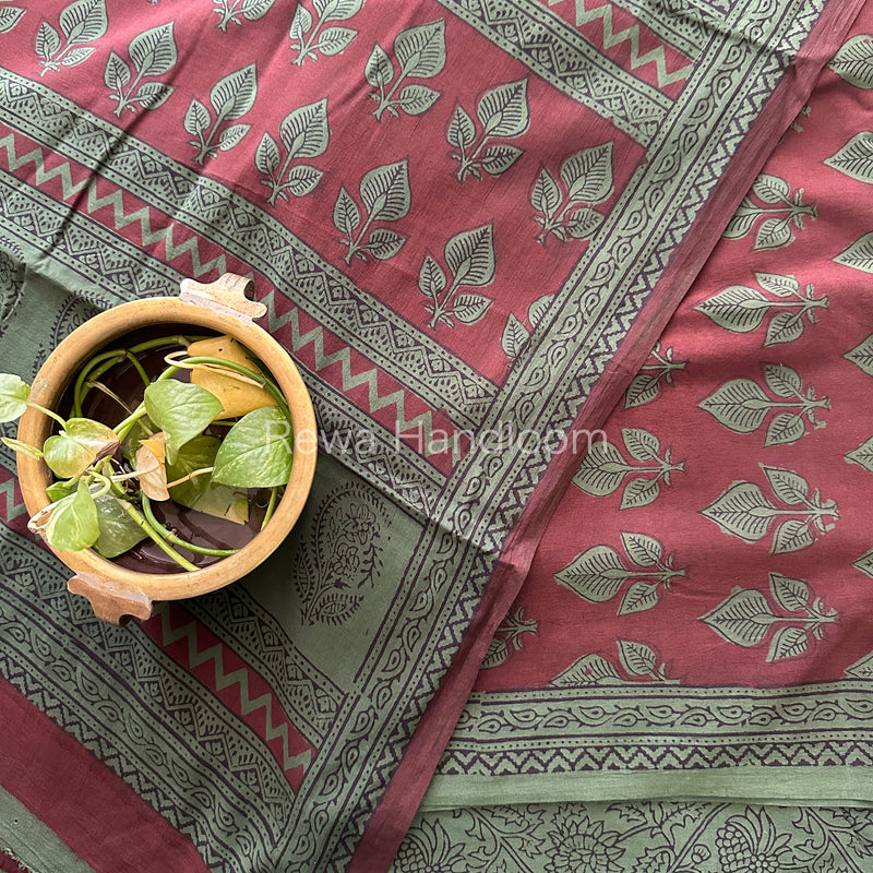 Maroon-Green Bagh Print Cotton Suit-BCS76