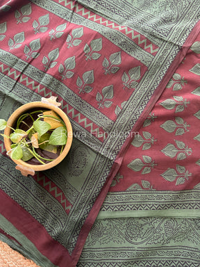 Maroon-Green Bagh Print Cotton Suit-BCS76