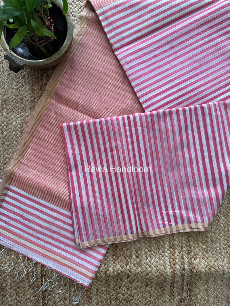 Exclusive Maheshwari Pink-White Saree PLS03