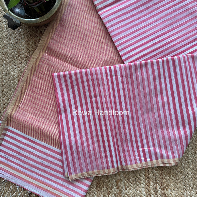 Exclusive Maheshwari Pink-White Saree PLS03
