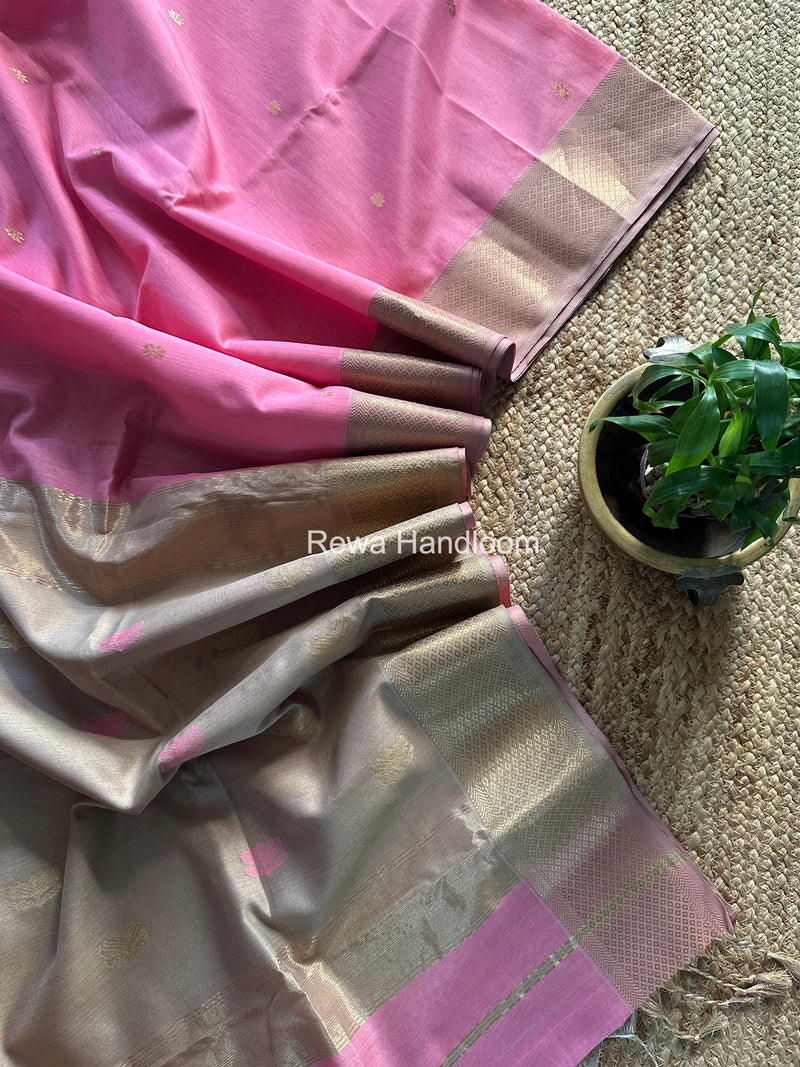 Maheshwari Baby Pink Lotus Butta Saree LBS088