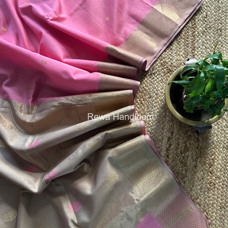 Maheshwari Baby Pink Lotus Butta Saree LBS088