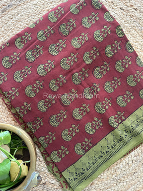 Maroon-Green Bagh Print Cotton Suit-BCS71