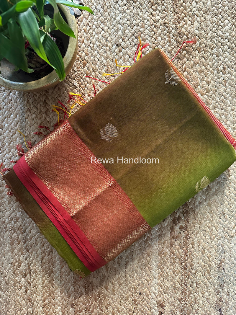 Maheshwari Mehendi Green Lotus Shaded Butta Saree SLB05