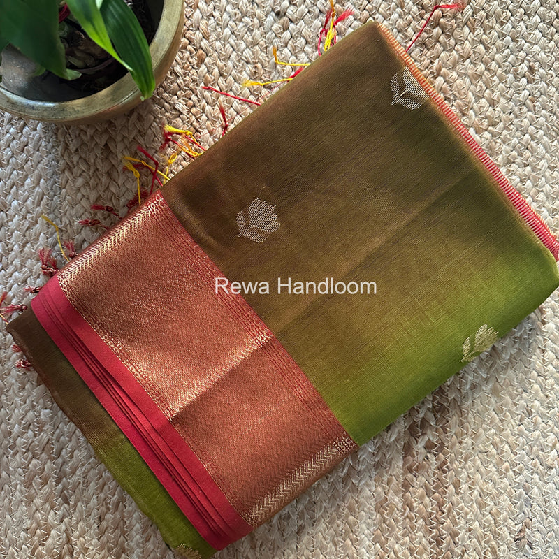 Maheshwari Mehendi Green Lotus Shaded Butta Saree SLB05