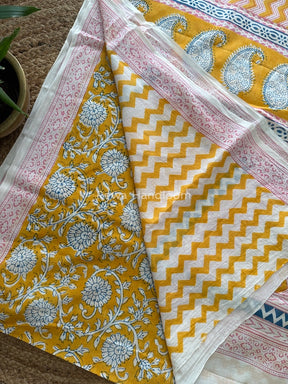 Yellow Indigo Cotton Saree IND025