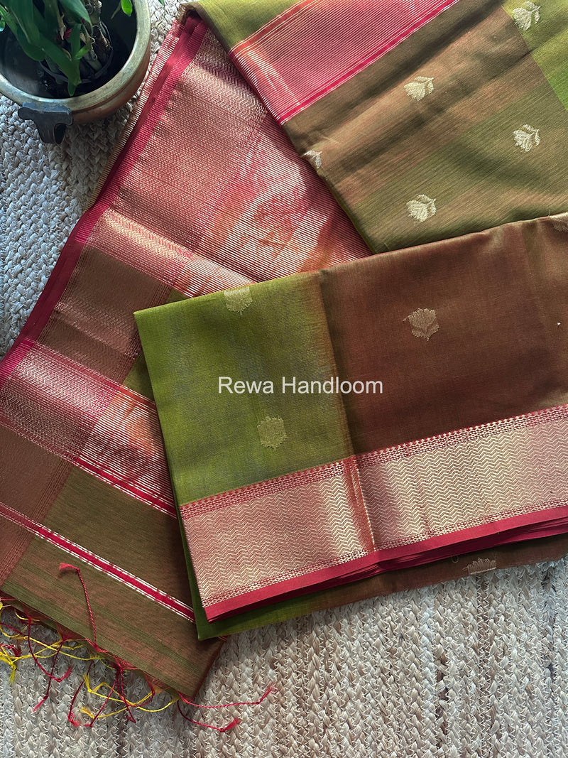Maheshwari Mehendi Green Lotus Shaded Butta Saree SLB05